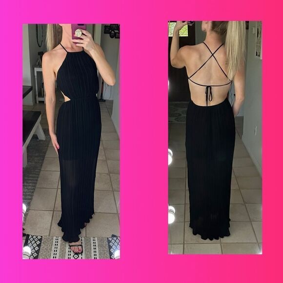 BCBGeneration Black Pleated Open Back Side Slit Maxi Dress - Picture 2 of 13